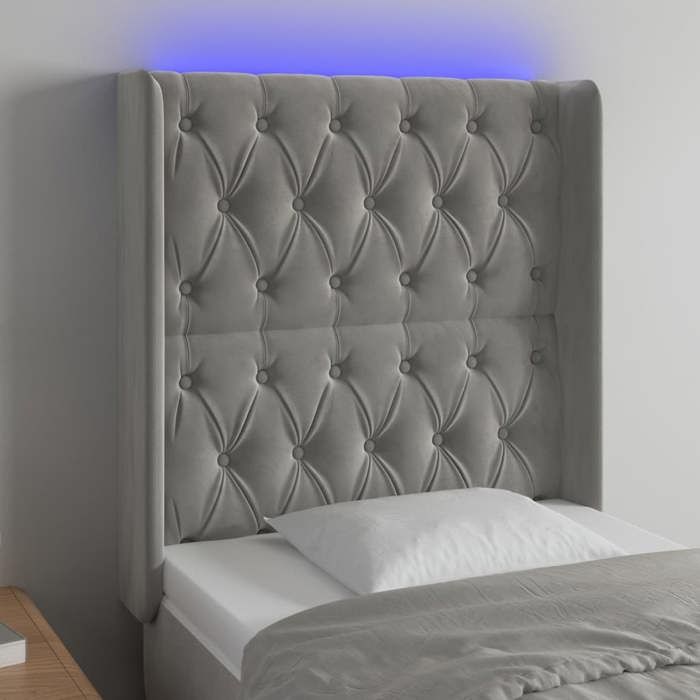 VidaXL Tête de Lit à LED Meuble de Chambre à Coucher Accessoire de Lit Simple Tête de Cadre de Lit Intérieur Gris Clair 3124414