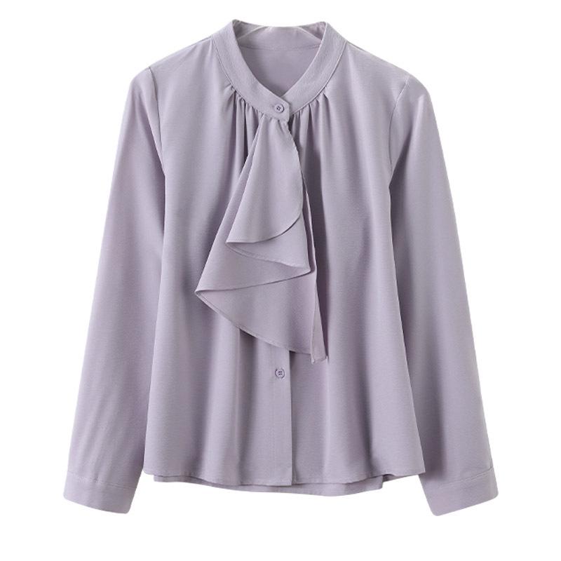 Elegant French Ribbon Blouse - Women's New Autumn Design, Chic Long-Sleeved Top for Gentle Temperament and Commuting Style.
