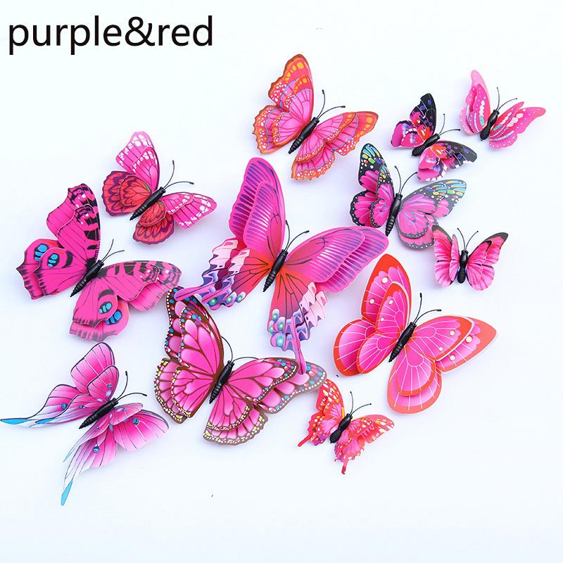12pcs 3D Double Layer Butterfly Wall Stickers Decor Butterflies for Wedding Decoration Magnet Fridge Decals Decoration Sticker