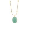 Womens Titanium Steel Pendant Necklace With Natural Stone 18K Gold Plated Geometric Oval Design Lightweight Luxury Chain