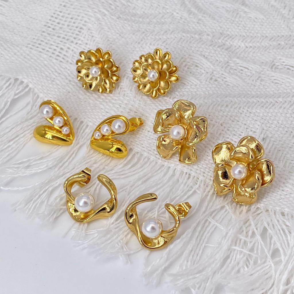 Elegant Stainless Steel Pearl Earrings - European & American Style, Titanium French Dangle, Luxurious Light Studs