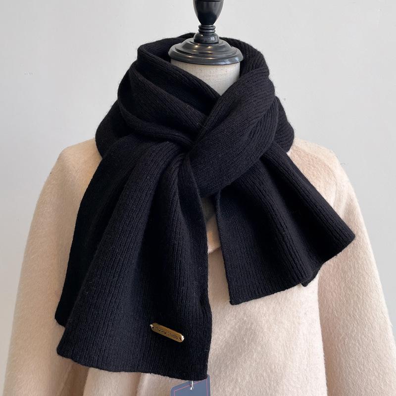100 pure wool knitted scarf women's winter couple's simple and versatile solid color thickened scarf men's high-end shawl