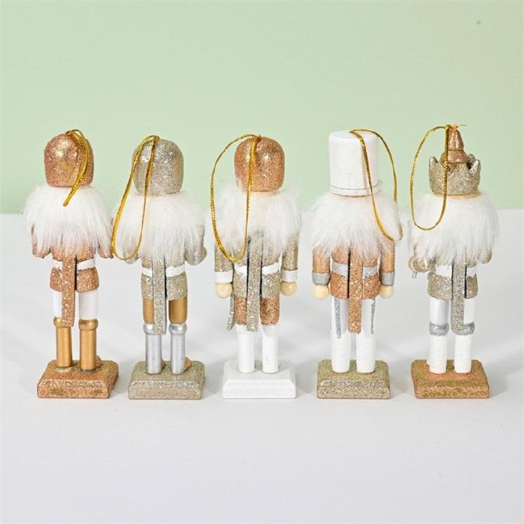 Sparkling Gold and Silver Nutcrackers Decors Elegant 12CM Wood Nutcrackers Ornament with Gold and Silver Accent