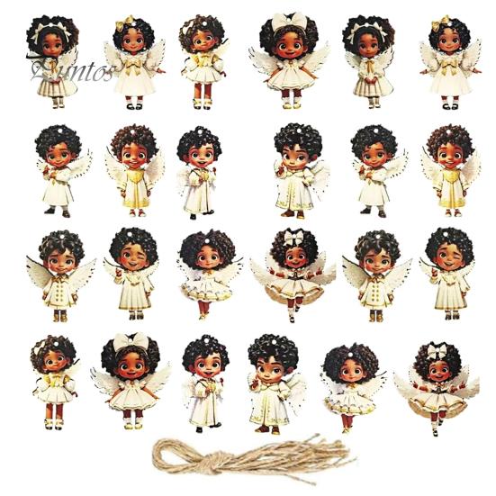 

24 шт. Деревянный кулон в виде ангела для мальчиков и девочек, подвесное украшение в форме детской праздничной елки, украшение для стены, двери, окна, декор A