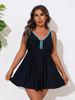 Women’s Plus Size Color Block Skirted Two-Piece Swimsuit - Conservative Belly Covering Bikini