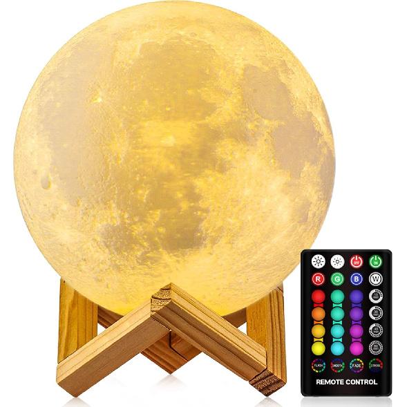 Moon Lamp, 16 Colors Moon Night Light with Stand & Remote &Touch Control and USB Rechargeable Decorative Light Up Moon Lamp for Baby Kids Lover