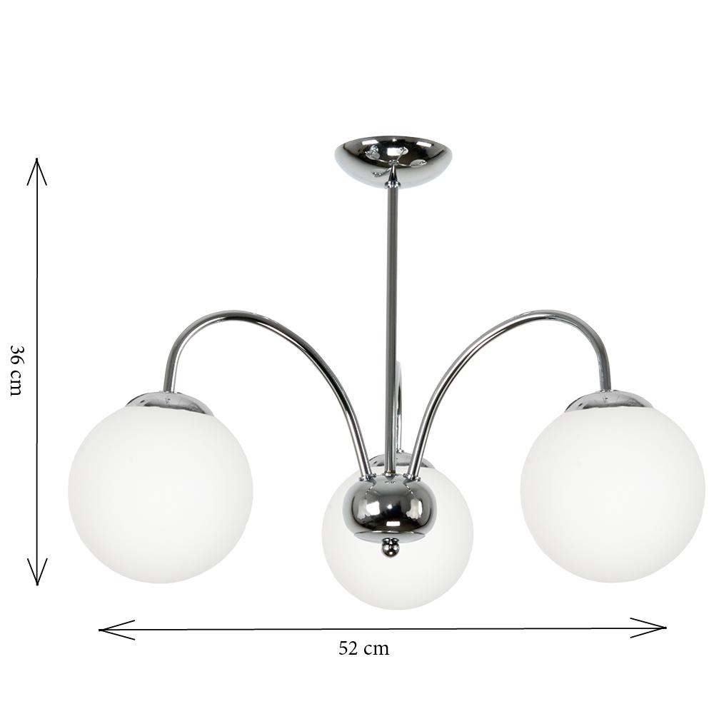 Lampa sufitowa wisząca żyrandol chrom klosz szklany kula biała dorin 7-262