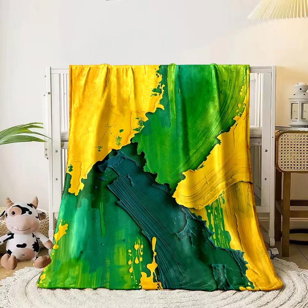Bold yellow and green paint strokes with textured blending and contrast. for all seasons blanket lunch break throw gift 80cm x 120cm