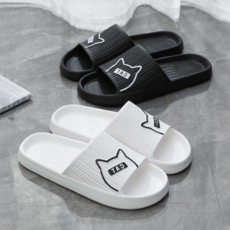Summer Women Men's Slippers Indoor Bath Thick Platform Non-Slip Home Easter Cartoon Flip Flops Cat Beach Sandals Ladies Shoes