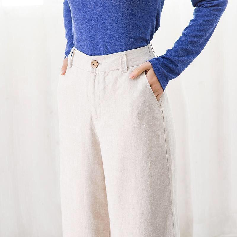 Pantaloni de vară pentru damă, bumbac, in, talie, culori, pantaloni cu picioare largi, stil de stradă