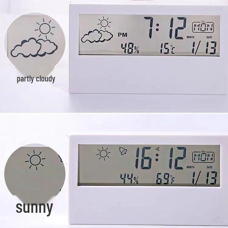 Einfache Leuchtende Tischuhr mit Wetteranzeige, Thermometer, Hygrometer und Alarm für Studenten und Kinder