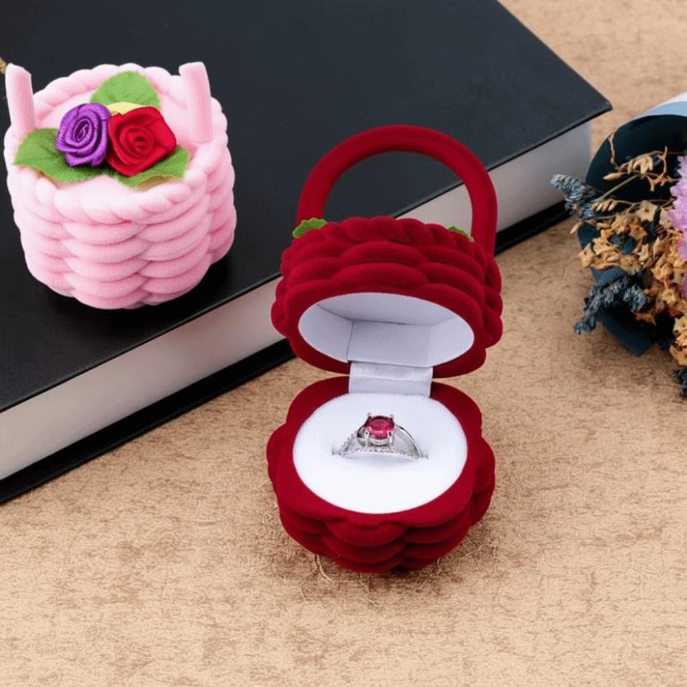 Cute Design Flower Basket Ring Box Velvet Material Ring Box Case Jewelry Ring Box Jewelry Display