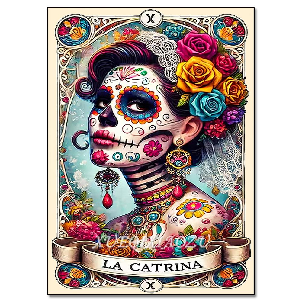 Peinture Art Diamant DIY Squelette Dames Mosaïque Point de Croix Set Art Fleur Pierre Précieuse Incrustation Cadeau DIY Décoration Peinture