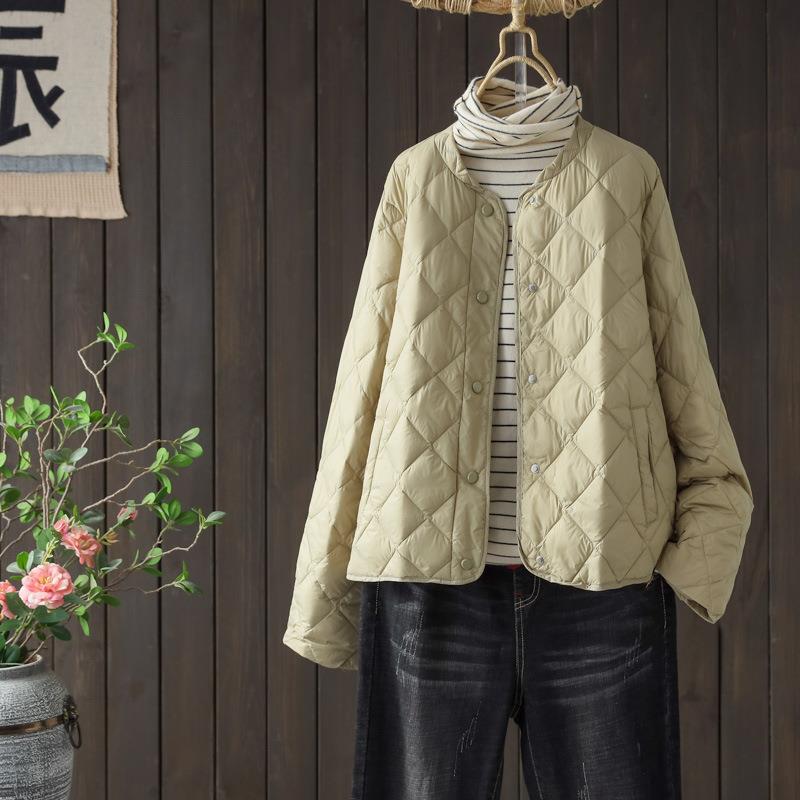 Autumn and winter loose and fashionable rhombus baseball collar single-breasted short medium and light down jacket winter clothing