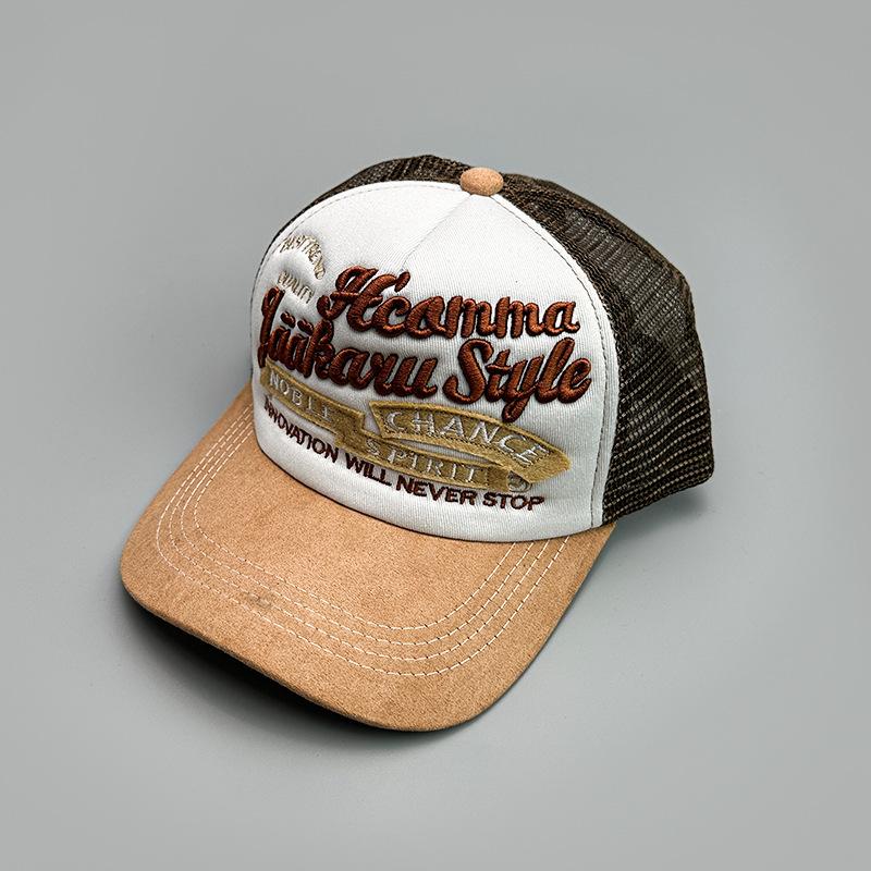 American Retro Letter Embroidered Baseball Cap Men'S And Women'S Sunshade Mesh Street Outdoor Truck Hat