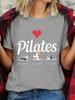 Womens Tshirt Pilates Letter Classic Silhouette Print Round Neck Womens Clothing Daily Fashion Casual Breathable Womens Top