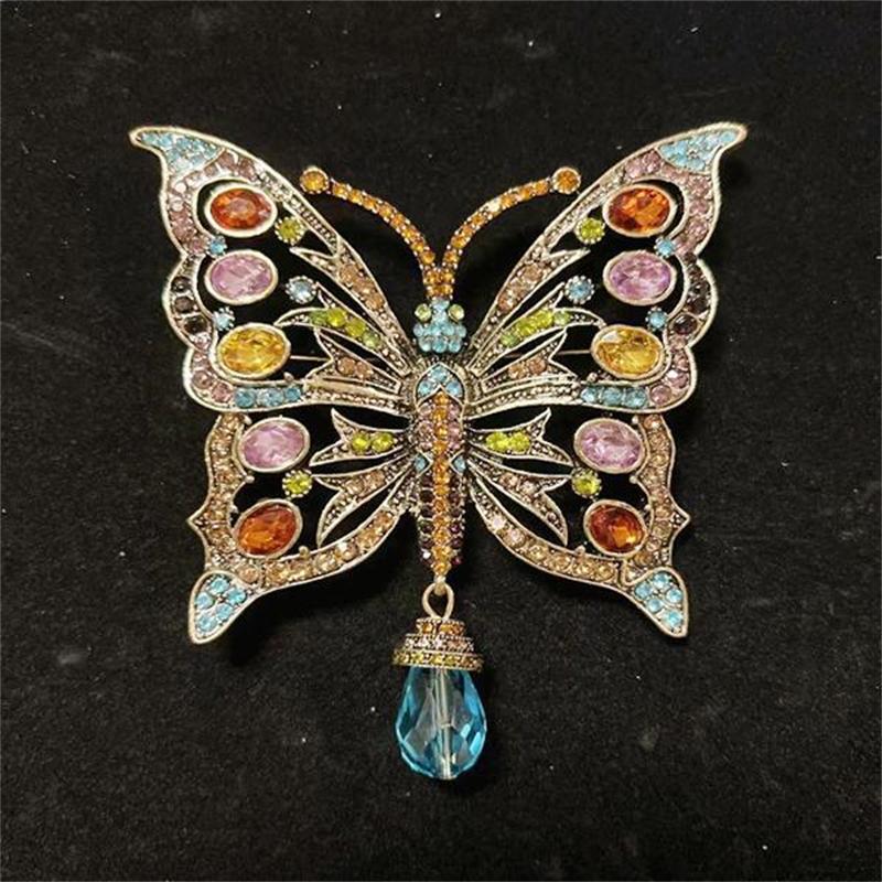 SKEDS Vintage Baroque Style Women Girls Heavy Industry Crystal Castle Tassel Brooch Badges Retro Classic Lady Suit Coat Pin Gift