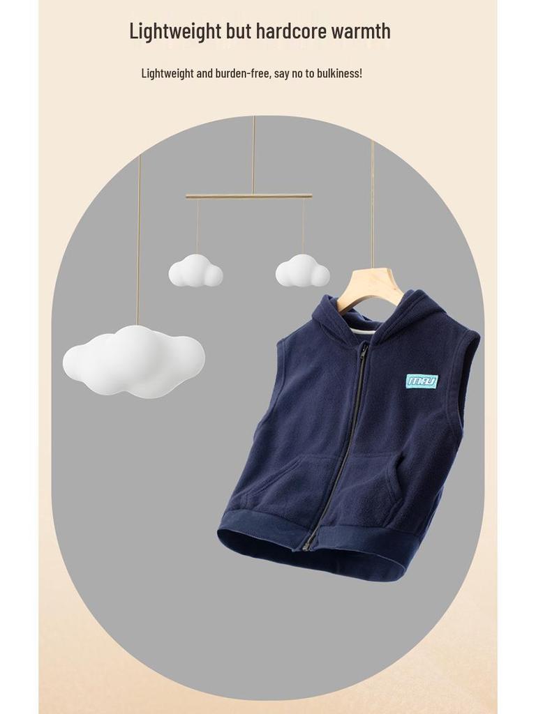 Kids' Hooded Fleece Vest - Sleeveless Autumn/Winter Style for Boys & Girls