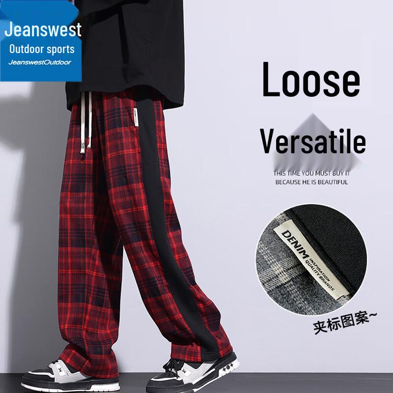 

Zhenweisi Men s Retro Plaid Straight Casual Pants M