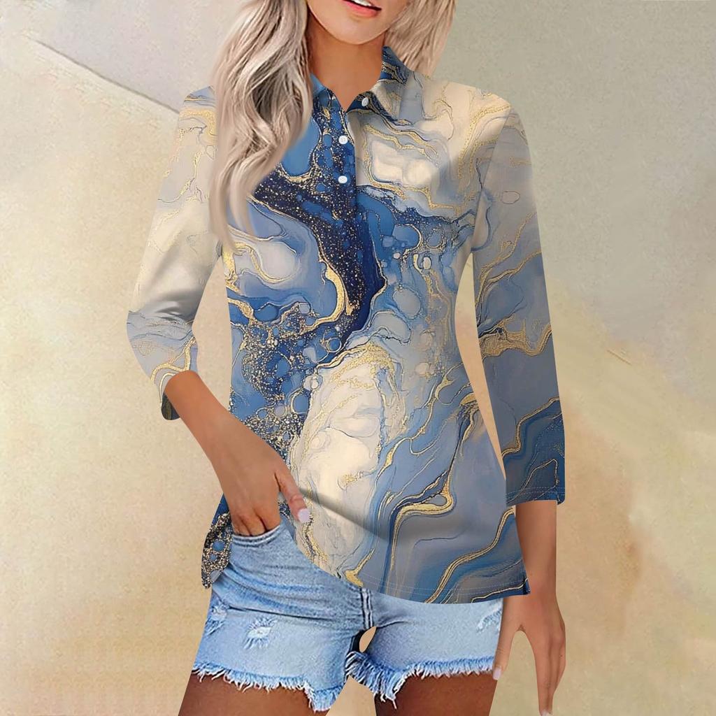 Women's Fashion Casual Lapel Short Sleeve Printed Shirt Women's Button Up Tops