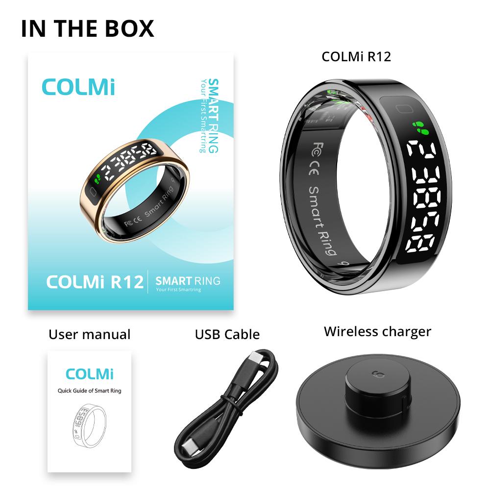 2026 COLMI R12 Smart Ring with Display Screen and Touch, Wireless Charging, Health Manager, 5 ATM Waterproof For Men Women