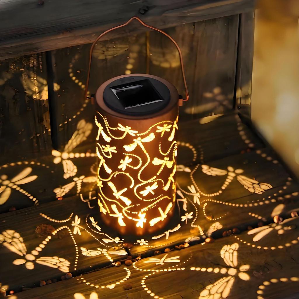 Solar Outdoor Hanging Lights, Dragonfly Hollow Decorative Lights, IP65 Waterproof Courtyard LED Garden Lights, Exquisite Courtyard