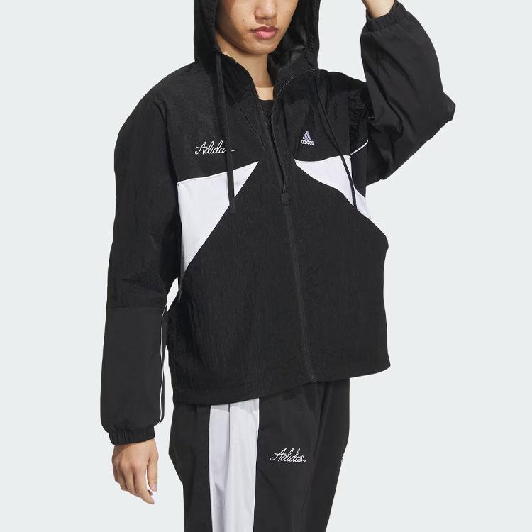 adidas Women's Woven Windbreaker Hooded Jacket Black IP0753
