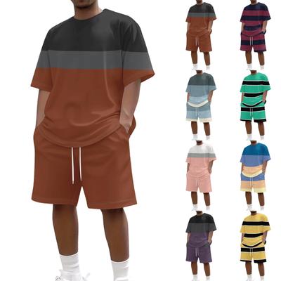 Men's Casual Striped Print Short Sleeve Crew Neck Top and Shorts Set Lightweight Comfortable Summer Outfit for Everyday Wear