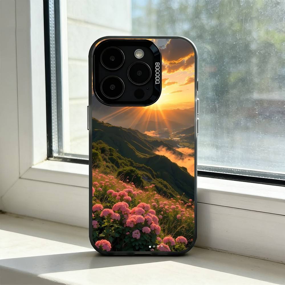 Mountain Forest Sunlight Phone Case For iPhone 17,16,15,14,13,12,11 Plus,Pro Max,XS,Colorful Silver Black Cover