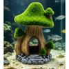 Aquarium Hideouts Cave House Figure with Green Roof Detail, Brown Trunk Cave, and Arched Opening for Aquarium Cottage Display Usage