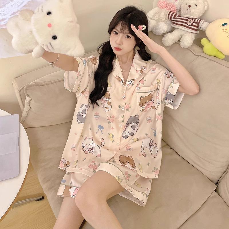 Jiikawa Wusachi Pajamas Women's Spring Summer Cotton Short Sleeve Student Loose Large Size Summer Small Hachi Loungewear