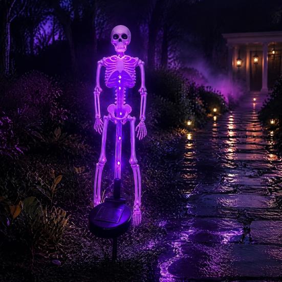 Automatic Dusk to Dawn Lamps Solar Skeleton Garden Stake Light, Halloween 3D Glowing Skull Yard Festive Outdoor Party Lighting Decor with LED,