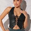 Export Summer Best Selling Sexy Lace-up Backless Pure Color Chest Cover Vest Leather Halterneck Elegant Sexy Tops