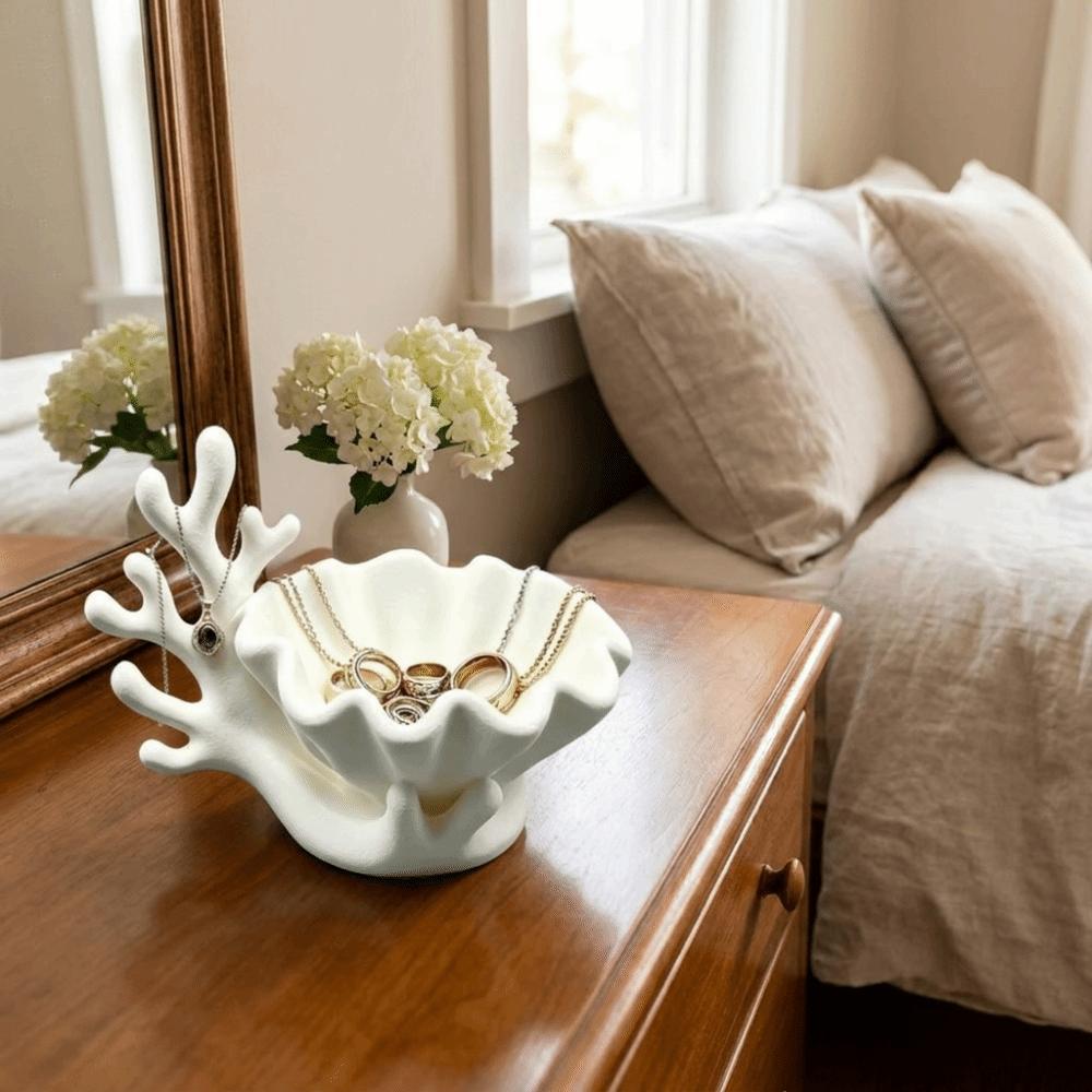 Multi-Purpose Jewelry Storage Tray Coral Shell Shape Key Storage Box Decorative Dish  Bedroom