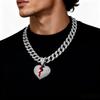 Men's Cuban Chain Hip Hop Necklace with Heart Pendant and Rhinestone Details
