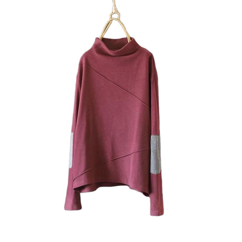 Women's Ethnic Patchwork Thermal Fleece Pullover - Mock Neck, Autumn/Winter, Loose Fit