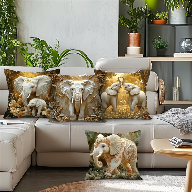 Jungle Elephant Cushion Pillowcase Printed Polyester 45X45Cm Throw Pillowcover Decorative Sofa Cushion Pillowslip Home Decor