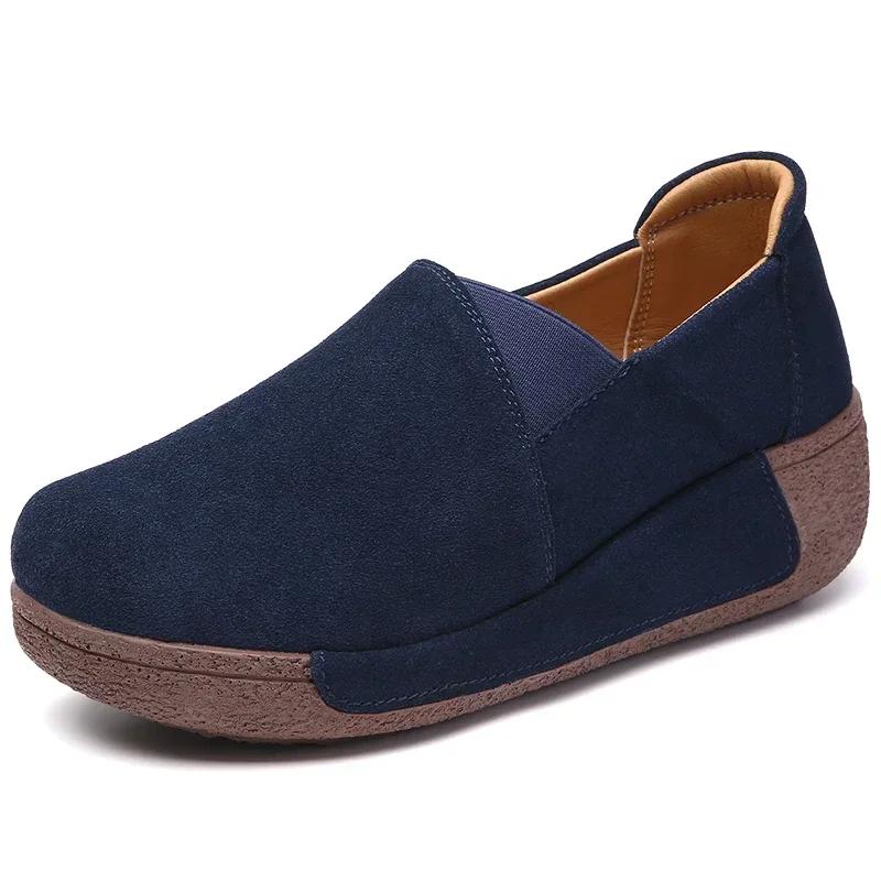 

Women Thick Bottom Soft Slip-On Flats Sneakers Ladies Non-Slip Loafers Flatform Shoe Fashion Four Seasons Cow Suede Casual Shoes 35 синий
