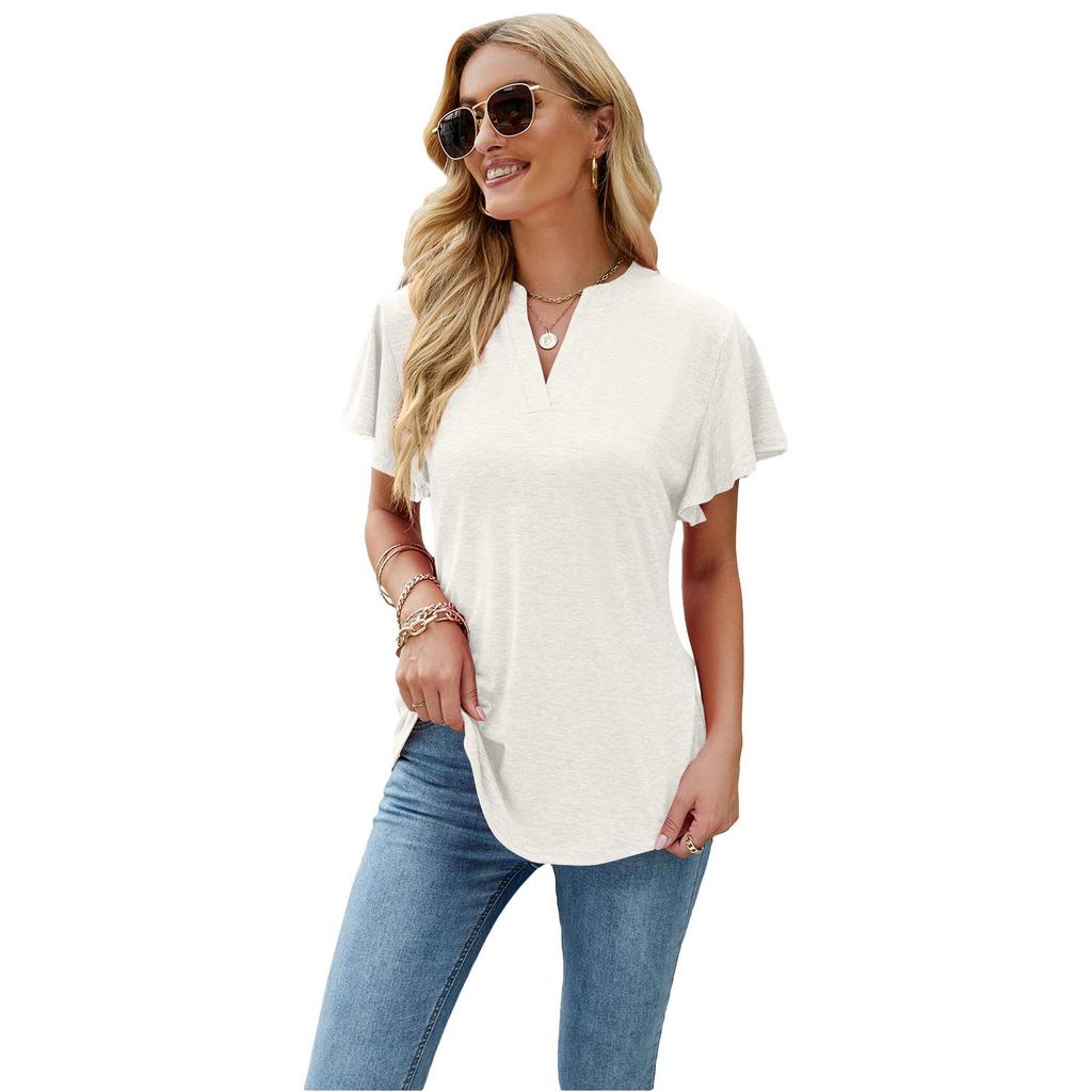 Camiseta de verano para mujer, camiseta holgada y cómoda con cuello en V, Tops de manga corta
