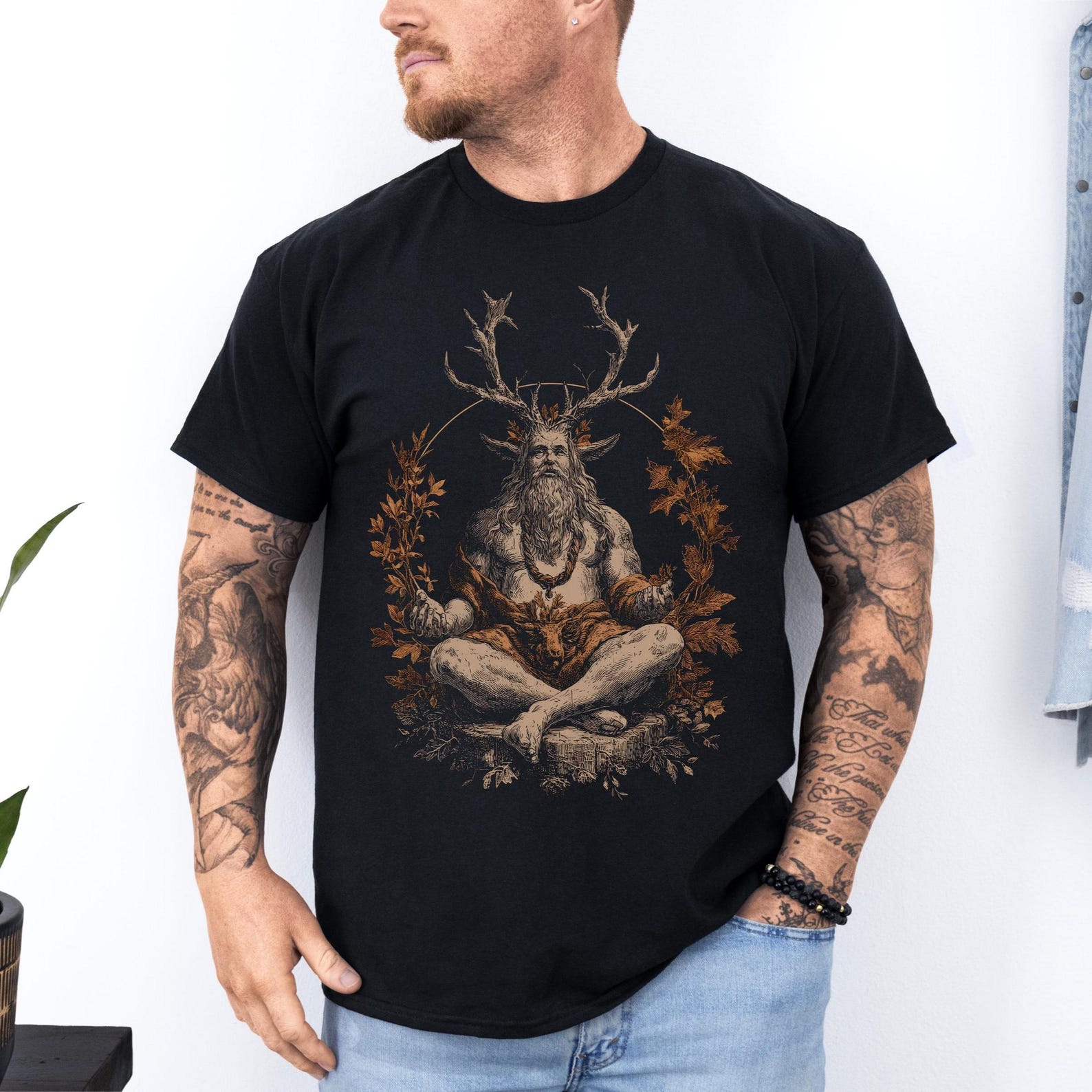 Cernunnos Shirt: Celtic God of Nature T-Shirt | Pagan Horned Deity Wiccan T-Shirt | Druid Nature Spirit Apparel 3XL