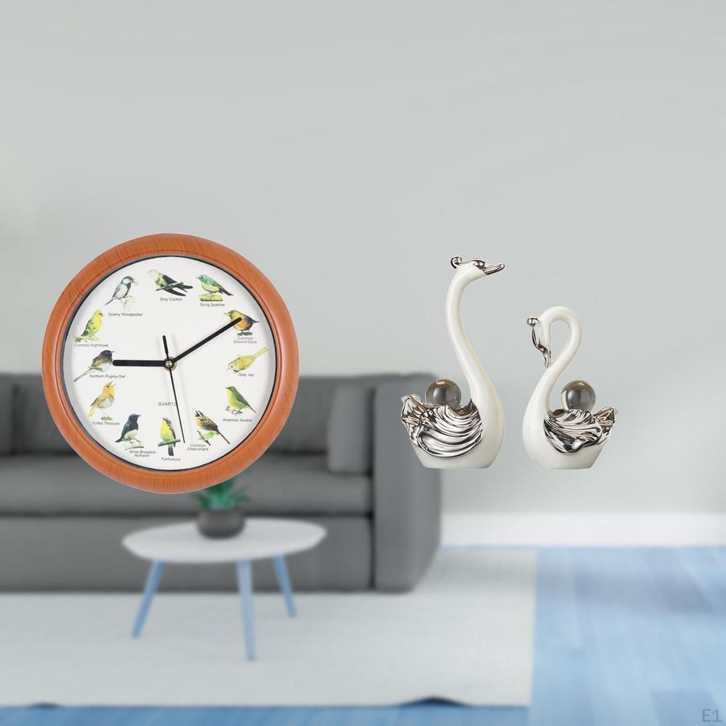 Swan Bird Wall Clock Sculpture Porcelain Figurine Collection Decorative Hanging Ornament for