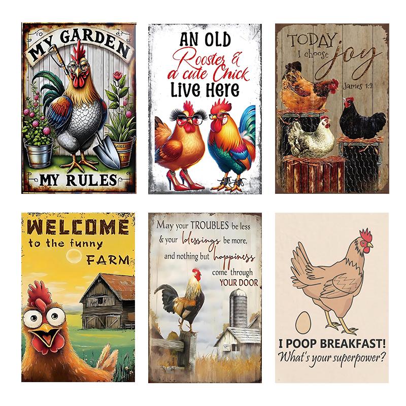 Funny Welcome to The Farm Metal Signs Vintage Art Chicken Poster Metal Tin Sign Perfect Gift for Garden Farm Shop Wall Decor