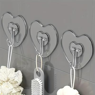 Large Heavy Duty Adhesive Hooks, No Drilling Required Transparent Plastic Suction Cups, Thickened Heart-Shaped Wall Mount, Suitable for Kitchen