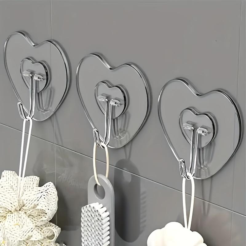 Large Heavy Duty Adhesive Hooks, No Drilling Required Transparent Plastic Suction Cups, Thickened Heart-Shaped Wall Mount, Suitable for Kitchen