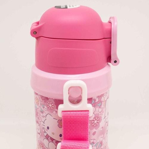 OSK Hello Kitty Sakura Stainless Steel Bottle with Straw, Pink [SBR-450S] with Shoulder Strap