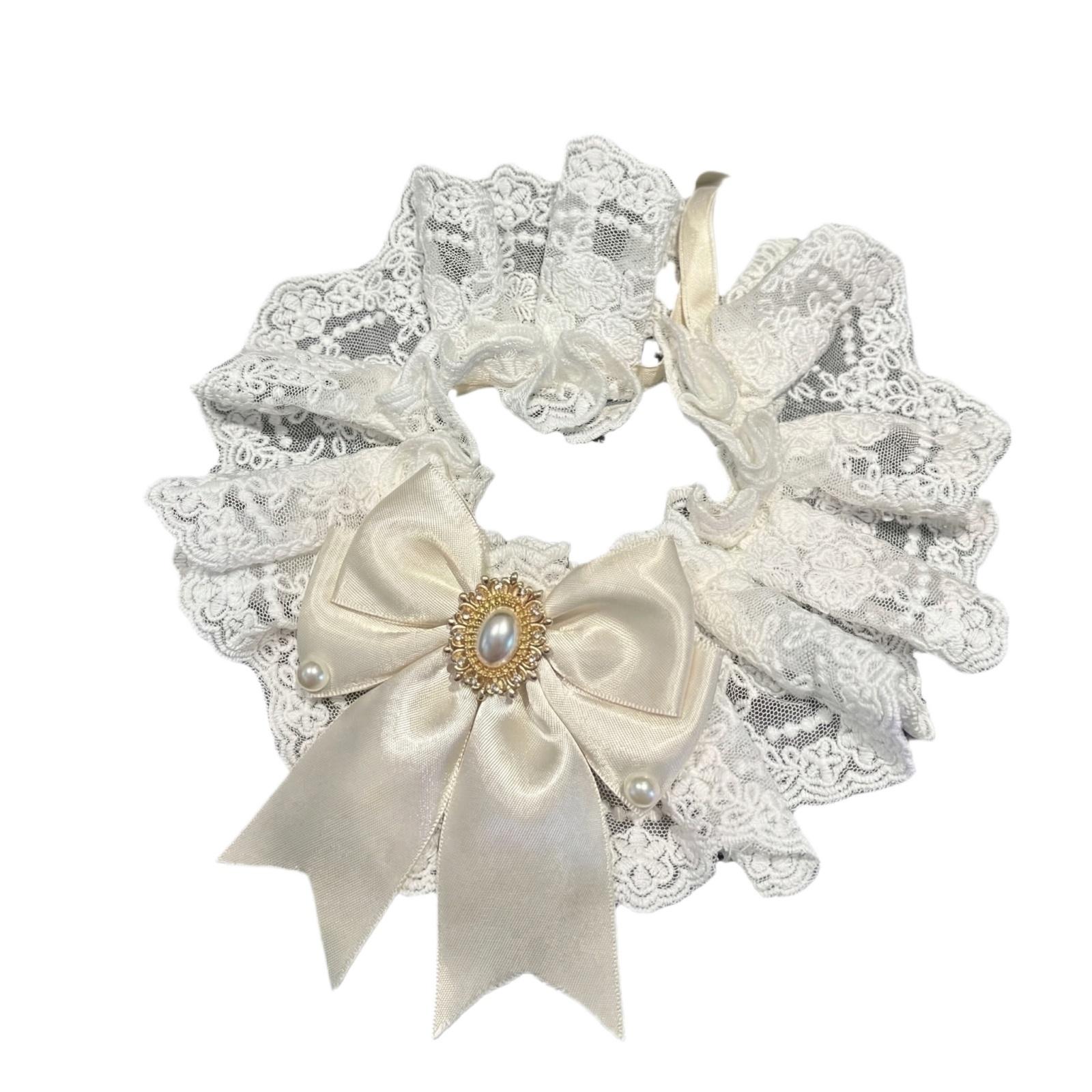 

Lace Pet Collar with Bow, Wedding Bib for Cats and Dogs one size білий