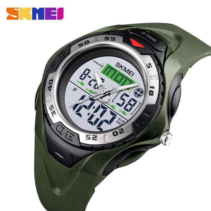 Skmei Fashion Casual Men Brand Watch Auto Date Alarm 50M Waterproof PU Dual Display Men Sports Watch