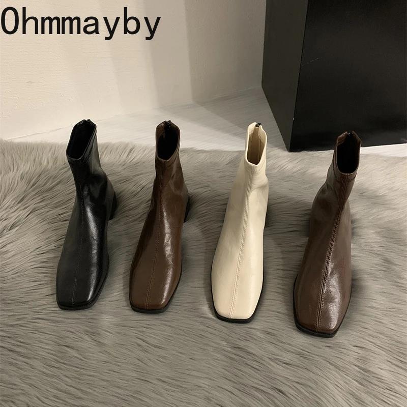 Spring Autumn Women Modern Ankle Boots Fashion Square Toe Short Booties Ladies Casual Low Heel Shoes