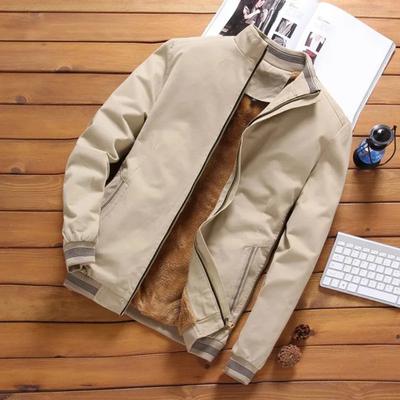 Men Jacket Coat Stand Collar Long Sleeve Plush Lining Jacket Coat with Pockets