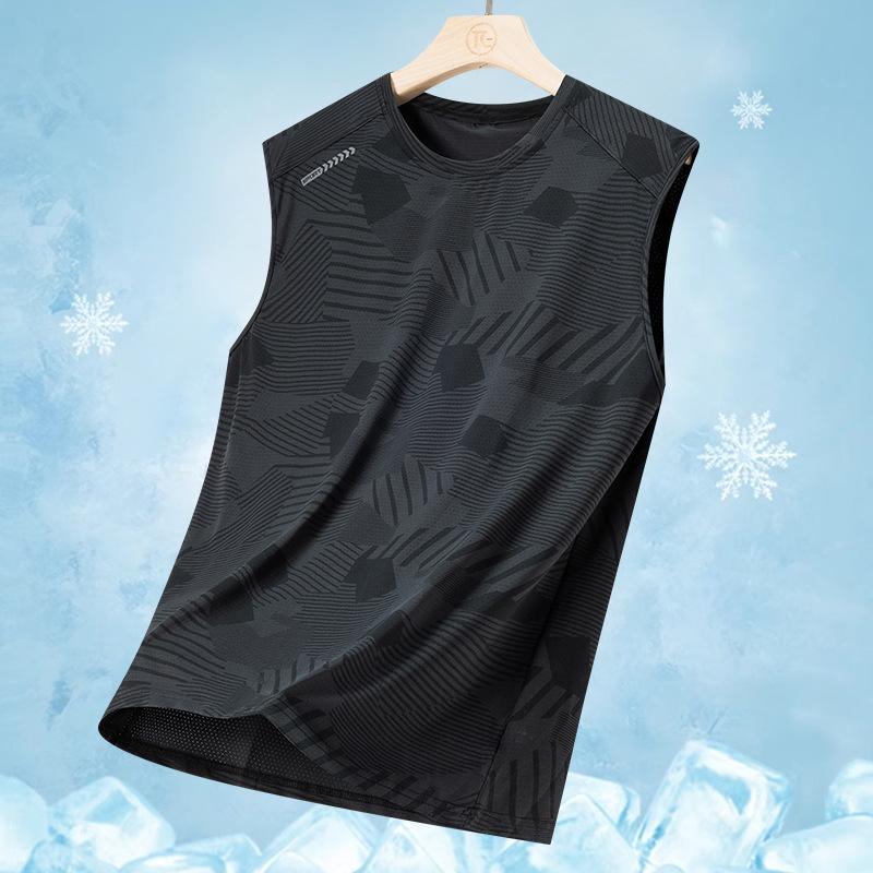 Ice Silk Vest T-shirt Men's Camouflage Quick-drying Elastic Outdoor Sports Thin Air Conditioner Casual Sleeveless Jersey Tide